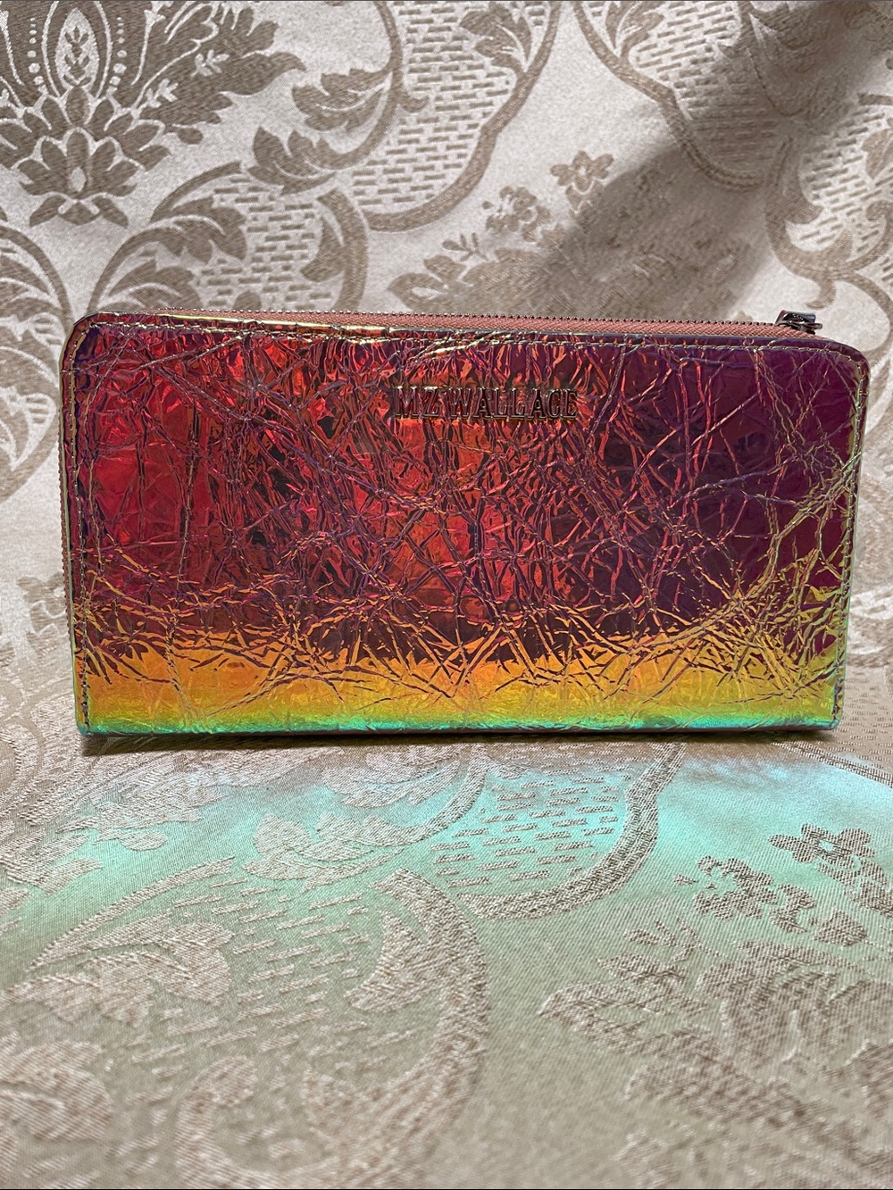 MZ Wallace Iridescent Pink Purple Gold Zip Wallet